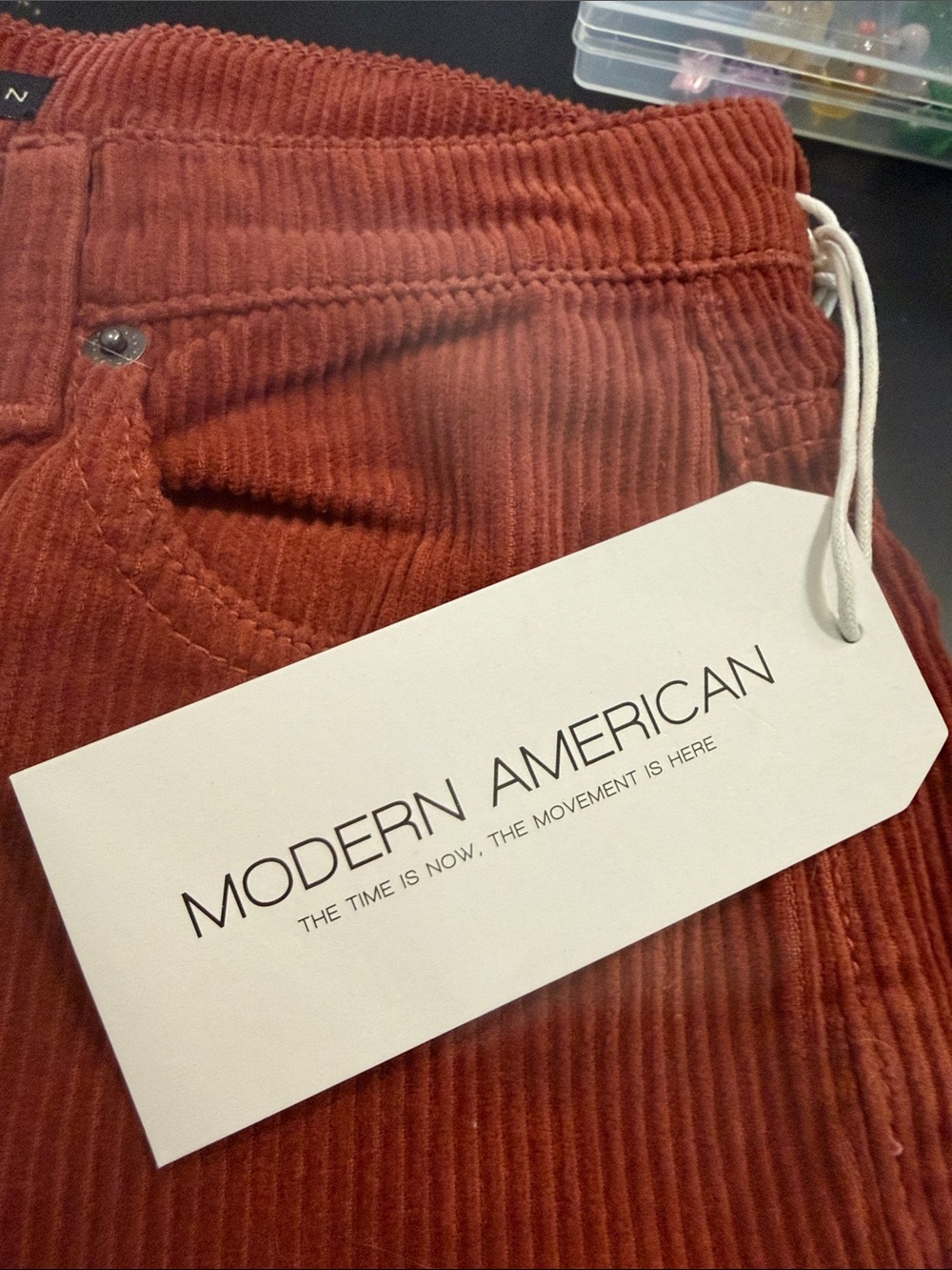 NWT Modern American Lafayette Corduroy Pants Rust High Rise Straight Leg - Picture 2 of 6